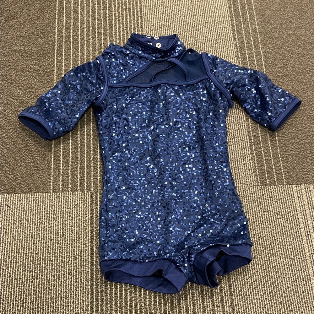 Kids Navy Blue Sequin dance costume